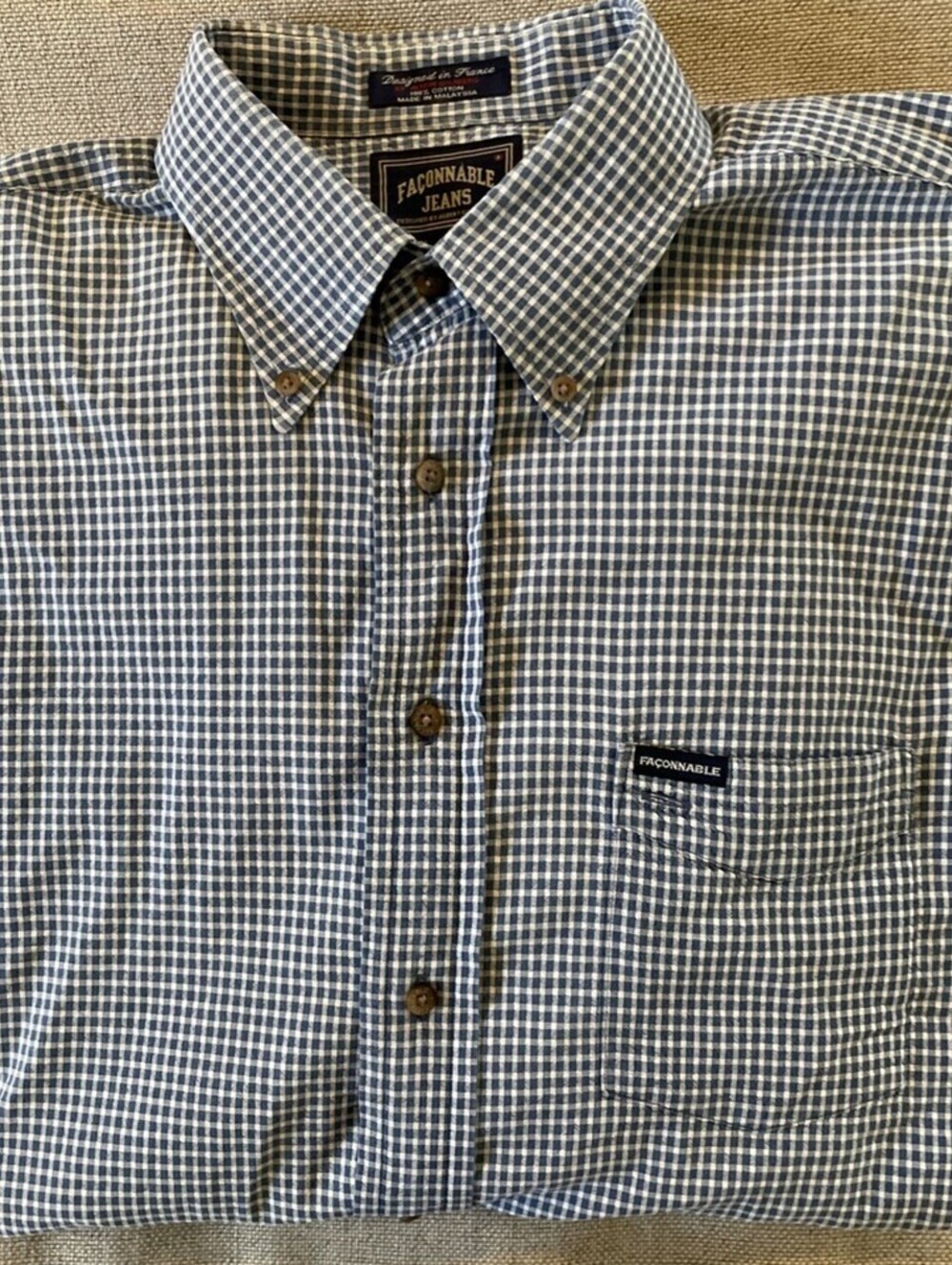 FACONNABLE Jeans Blue Check Button Down Shirt Pocket XL